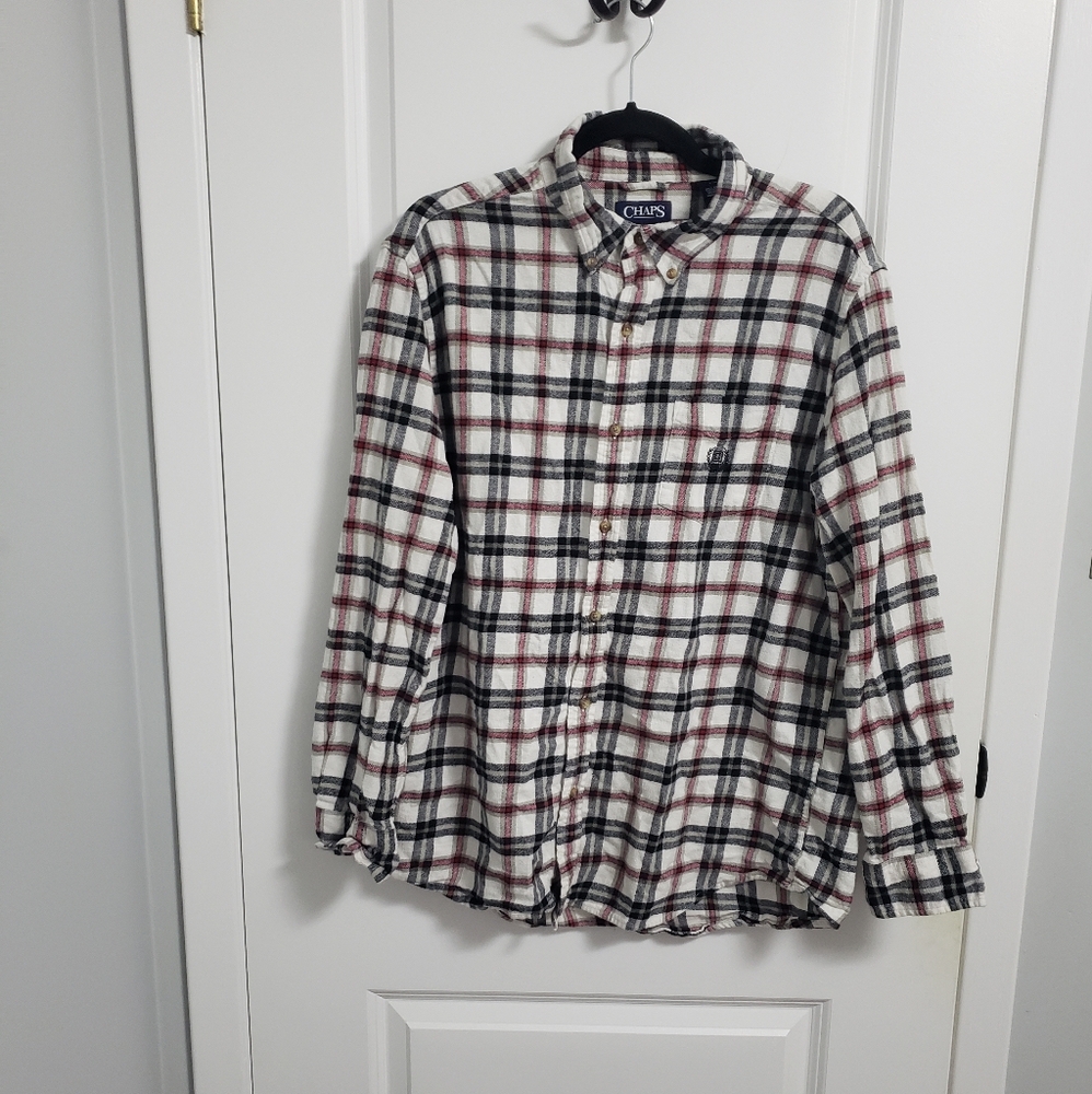 CHAPS Plaid Button Up Blouse Shirt